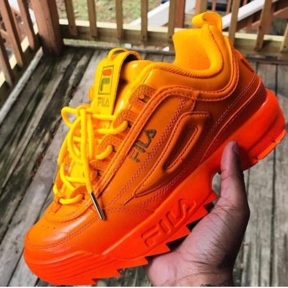 Orange and yellow fila shoes Clearance